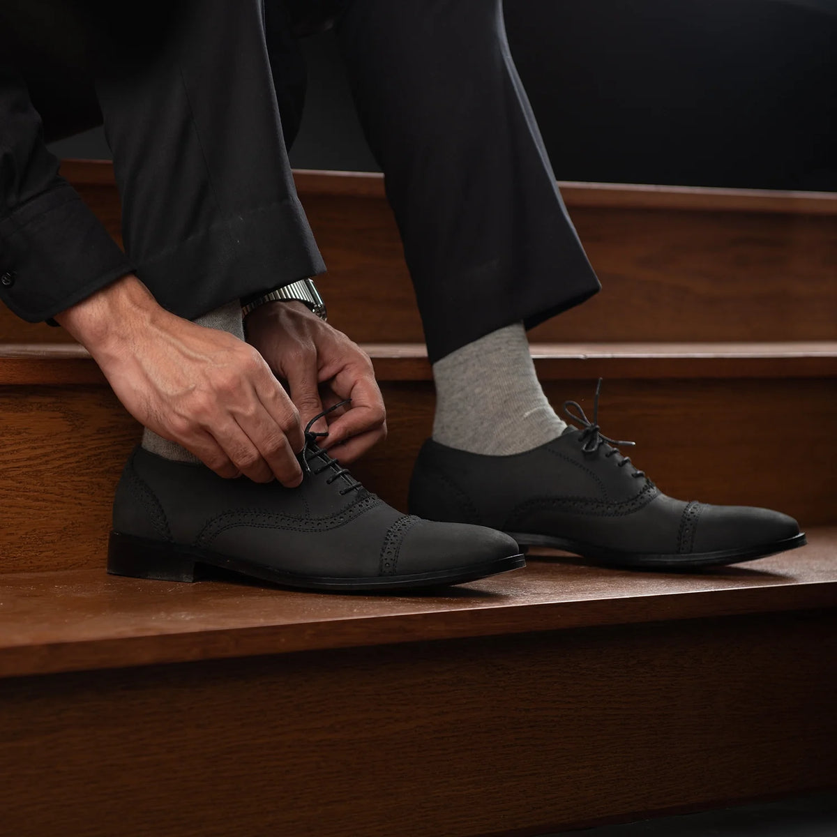 Orlaven Greyson Brogues Oxford Черный Nubuck Кожаная обувь для Мужчин footwear image 9