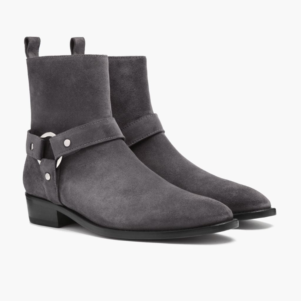 Harness Grey Suede Кожаные ботинки для Мужчин in Grey Goatskin Suede - Вид сбоку | Купить в официальном онлайн-магазине