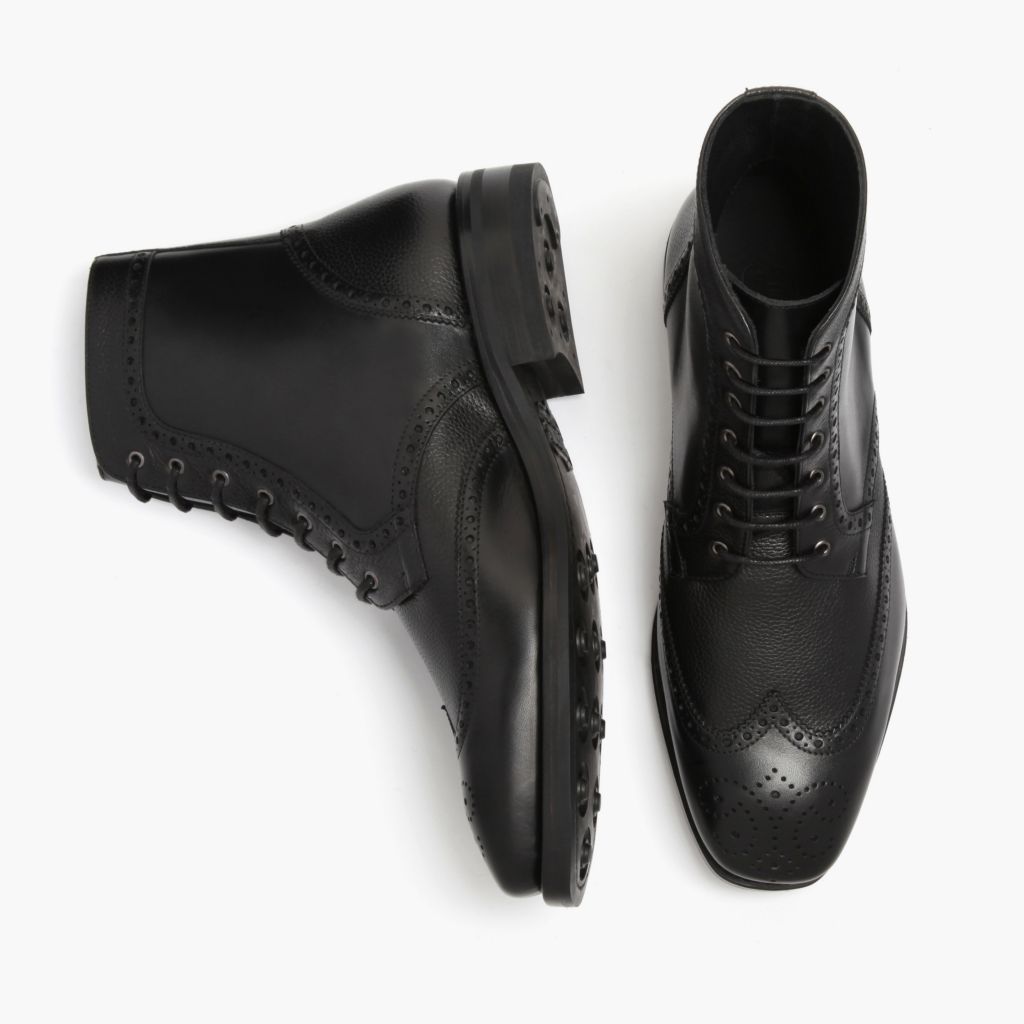 Wingtip Черный Кожаные ботинки для Мужчин For Men - Усиленный задник и точная двойная строчка