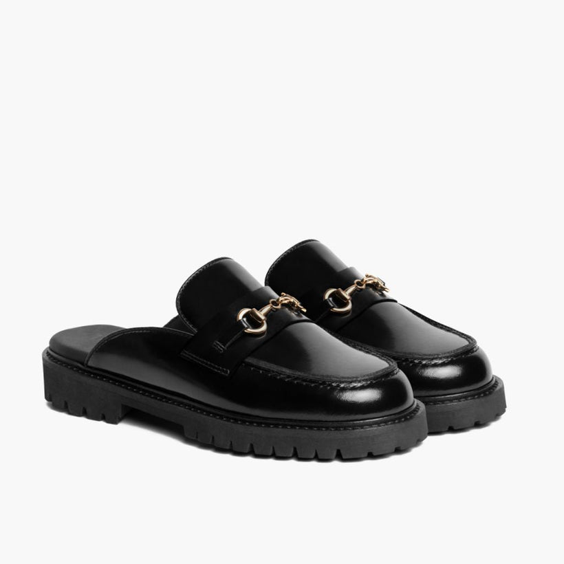 Penny Mule Черная & Gold Leather Loafers женская