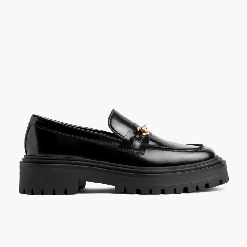 Penny Platform Черная & Gold Leather Loafers женская