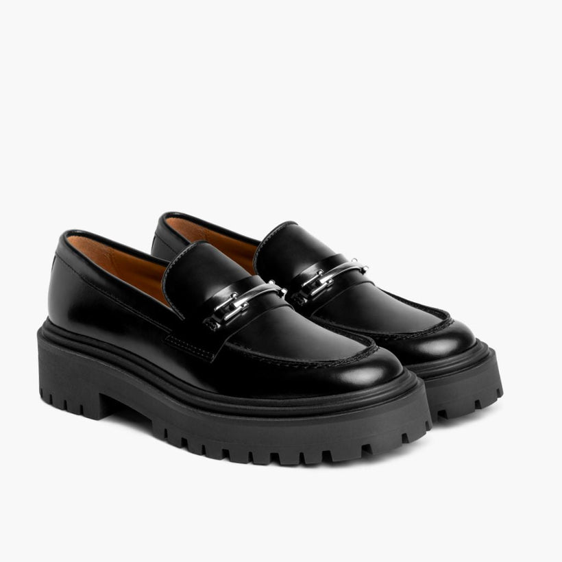 Penny Platform Черная & Silver Leather Loafers женская