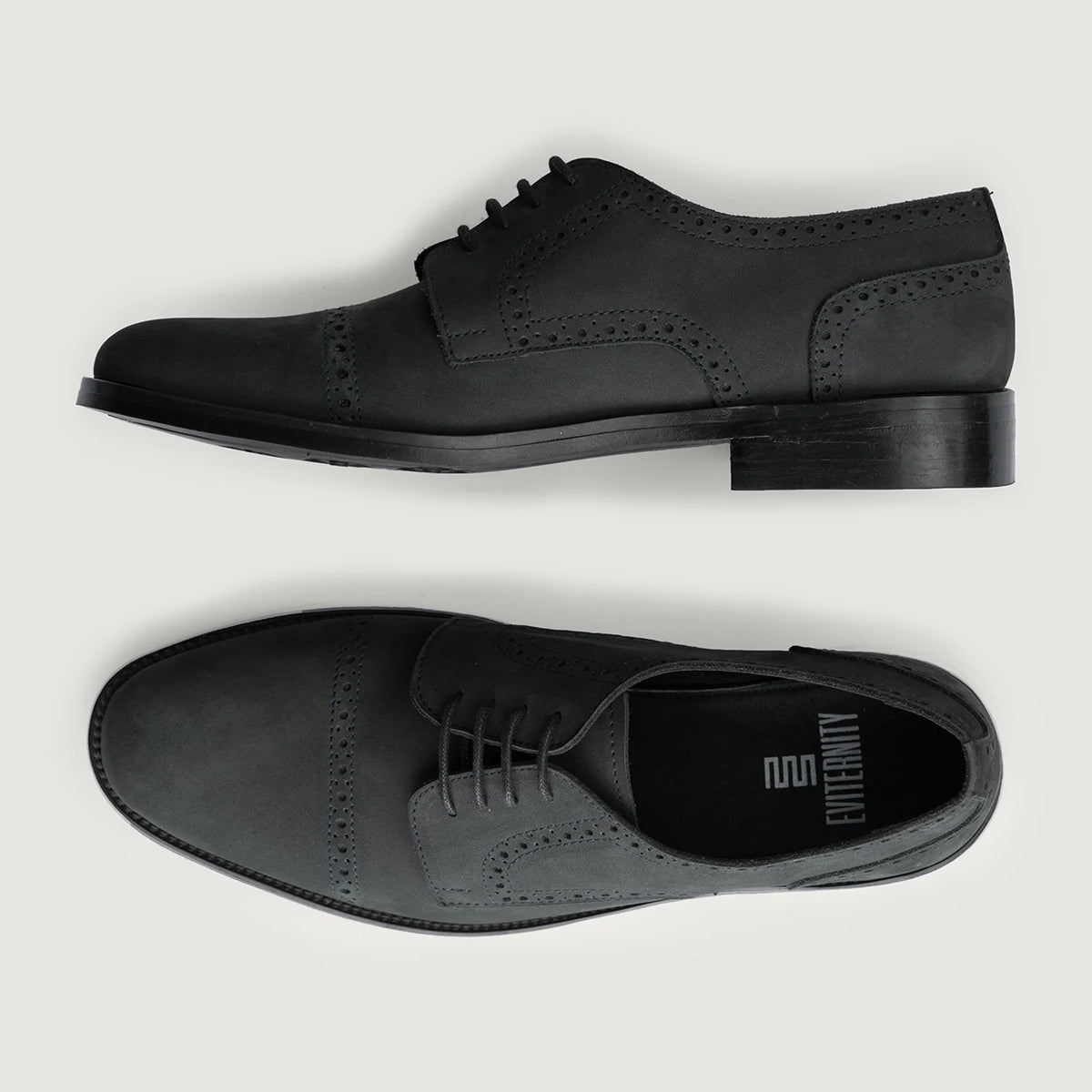Dirk Brogues Derby Matte Black Nubuck Leather Shoes StudGuard For Men - Усиленный задник и точная двойная строчка