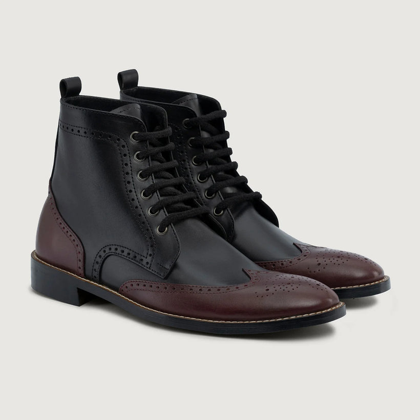 Duster Brogues Derby Бордовый Черный Кожаные ботинки - StudGuard для Мужчин
