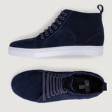 High-Traction Rubber Outsole & Lug Tread Pattern on Marty High Top Blue Suede Leather Sneakers For Men