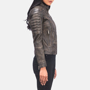 
Distressed Brown Goatskin Leather Biker Jacket - Вид сзади, подчеркивающий посадку по плечам и ровный край
