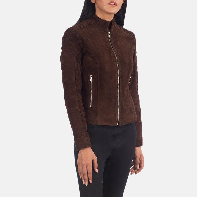Adalyn Quilted Mocha Suede Кожаная косуха женская