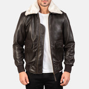 Men's Airin G-1 Brown Leather Bomber Jacket in Brown Sheepskin Leather - Front Profile View &amp; Tailored Silhouette | Buy Online