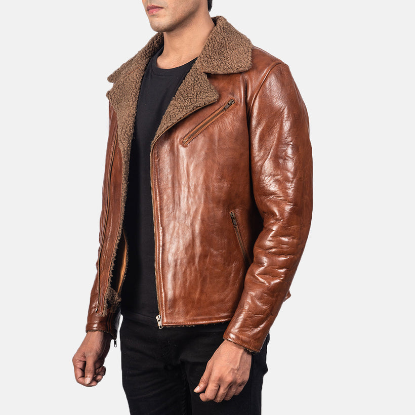 Alberto Shearling Коричневая Кожаная куртка мужская
