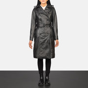 
Alice Black Double Breasted Leather Coat in Black Cowhide Leather - Вид спереди и приталенный силуэт | Купить в официальном онлайн-магазине