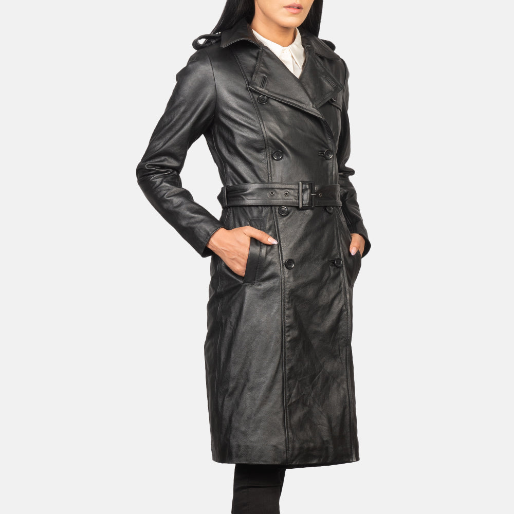 
Крупный план деталей of Notch & Buttons Hardware on Alice Black Double Breasted Leather Coat