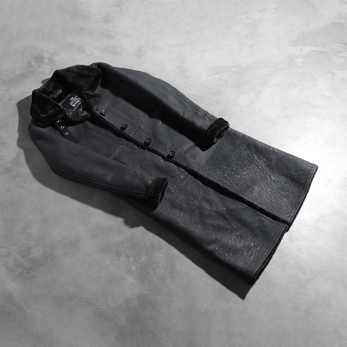 Open Hem &amp; Hem Craftsmanship Construction Detail on Women's Alina Shearling Black Leather Coat