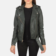 
Alison Оливковый Кожаная куртка-косуха для Женщин in Green Sheepskin Leather - Вид спереди и приталенный силуэт | Купить в официальном онлайн-магазине