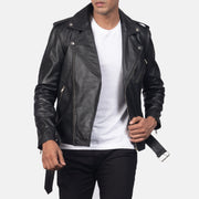 
Крупный план деталей of Notch & Zipper & Waist belt Hardware on Allaric Alley Black Leather Biker Jacket