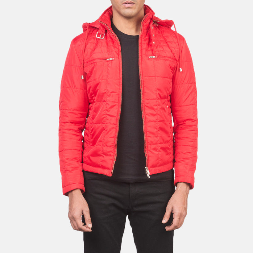 Alps Quilted Красная Hooded Windbreaker Кожаная куртка мужская