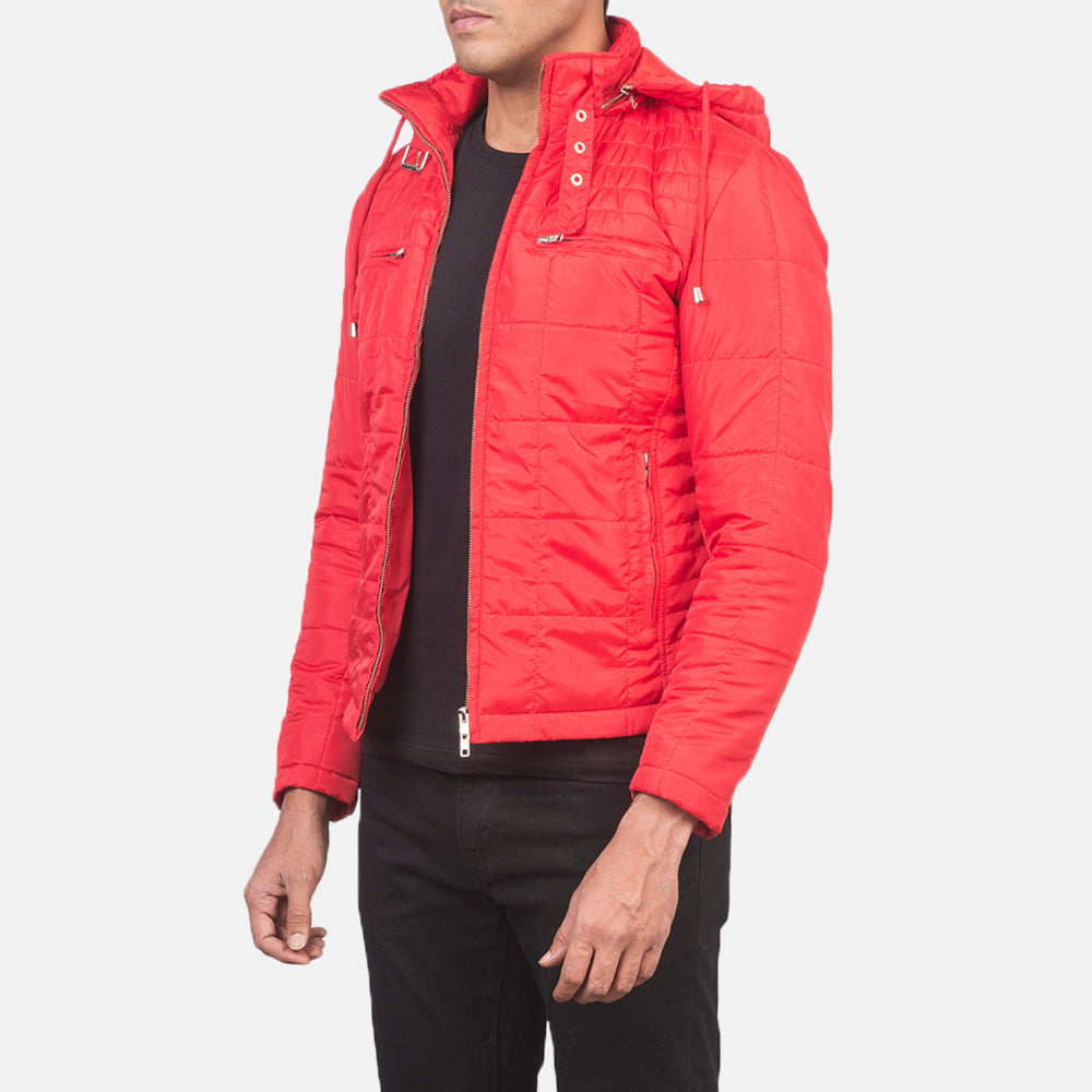 Red Nylon Winter Jacket - Вид сзади с идеальной посадкой по плечам и ровным подолом