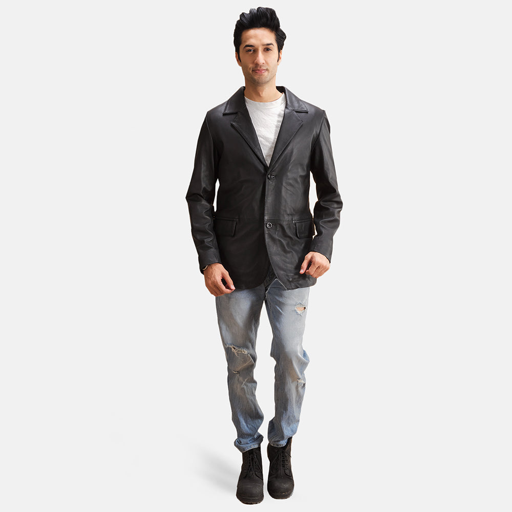 
Alyson Черный Кожаный пиджак для Мужчин - Вид сбоку, демонстрирующий эргономичный крой рукава
