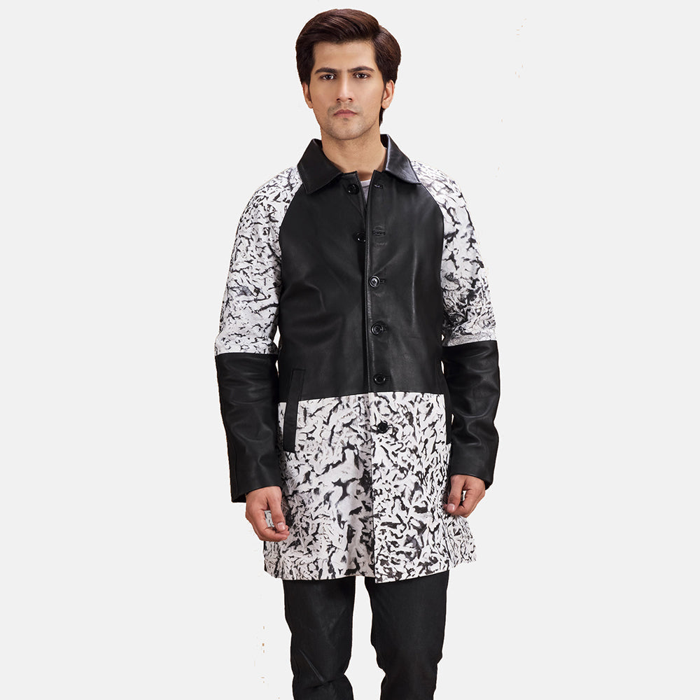 
Artistry Черный Dye Кожаное пальто для Мужчин in Black & White Sheepskin Dip &Amp; Dye - Вид спереди и приталенный силуэт | Купить в официальном онлайн-магазине