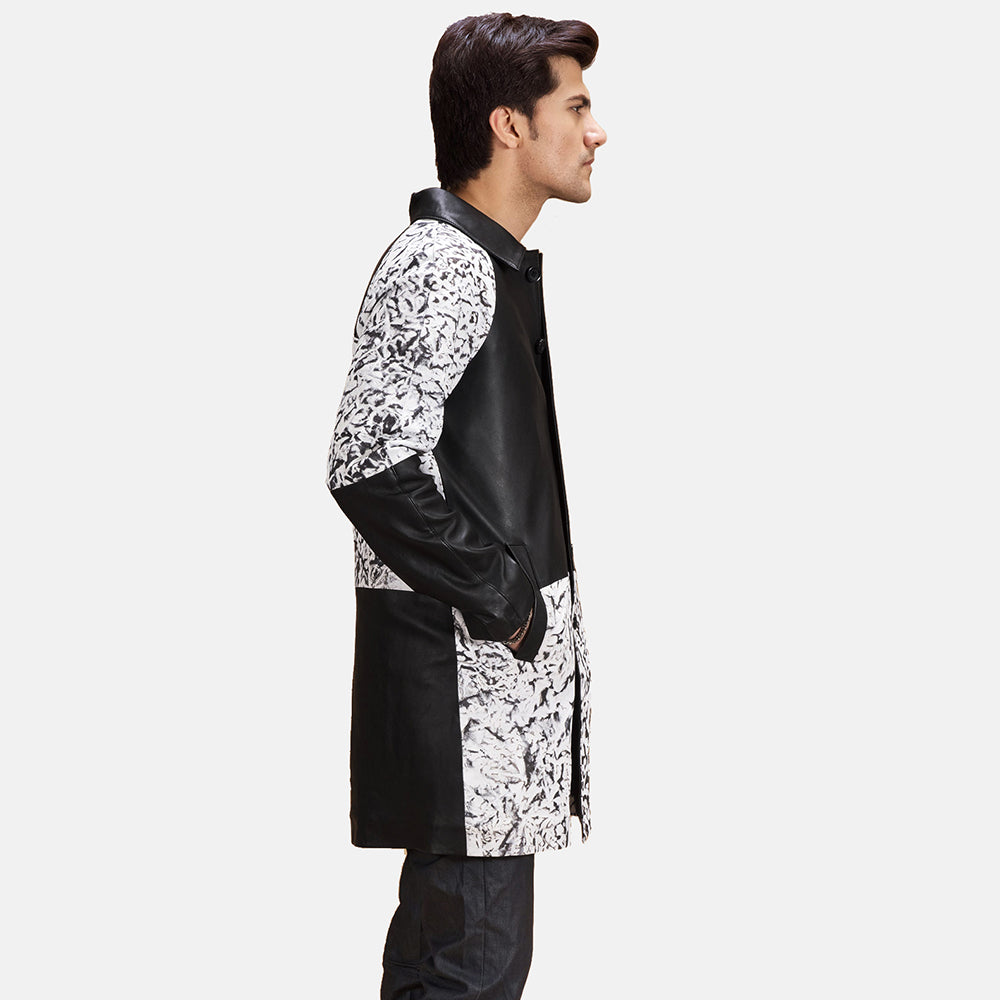 
Black & White Sheepskin Dip &Amp; Dye Leather Coat - Вид сзади, подчеркивающий посадку по плечам и ровный край