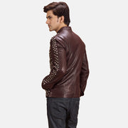 Maroon Sheepskin Leather Biker Jacket - Back View Showing Tailored Shoulder Fit &amp; Clean Hemline
