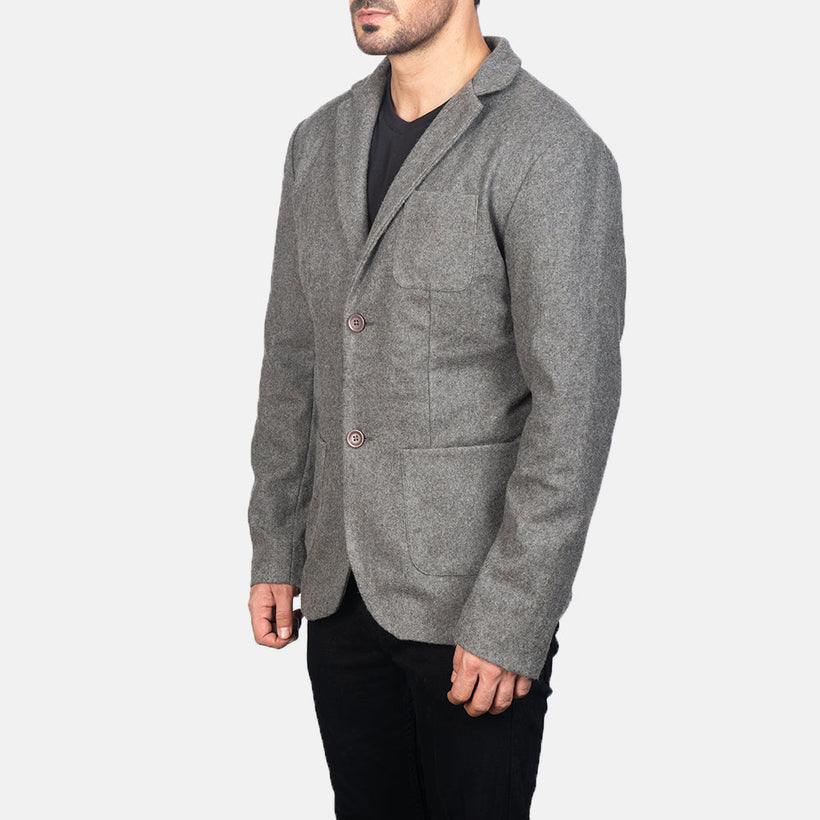 Borges Grey Wool Кожаный пиджак мужская