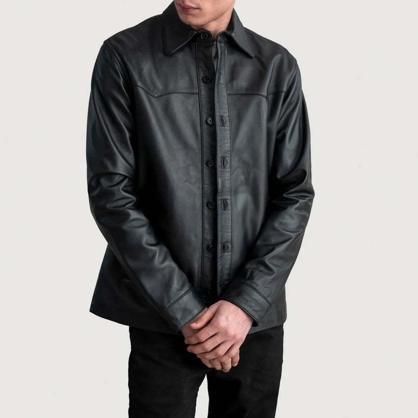Bronco Черный Leather Shirt для Мужчин