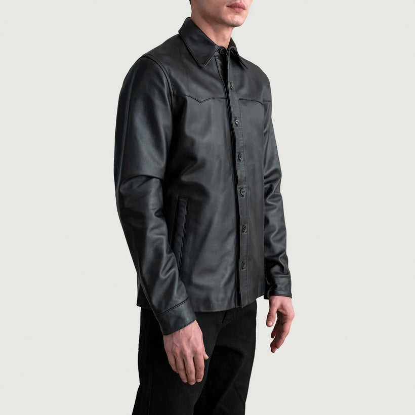 Bronco Черный Leather Shirt для Мужчин