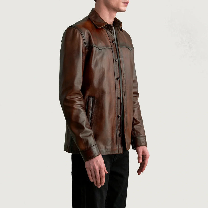 Bronco Distressed Коричневый Leather Shirt для Мужчин