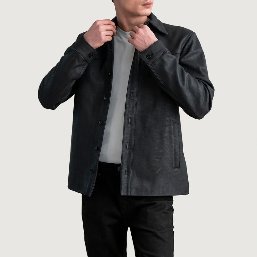 Bronco Tumbled Черная Leather Shirt мужская