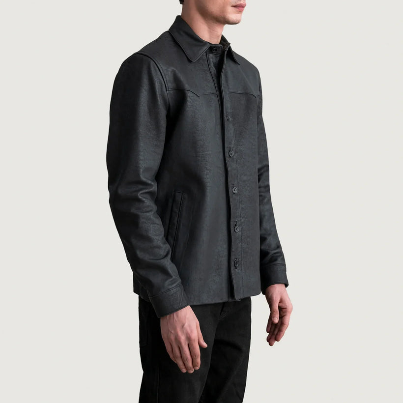 Bronco Tumbled Черная Leather Shirt мужская
