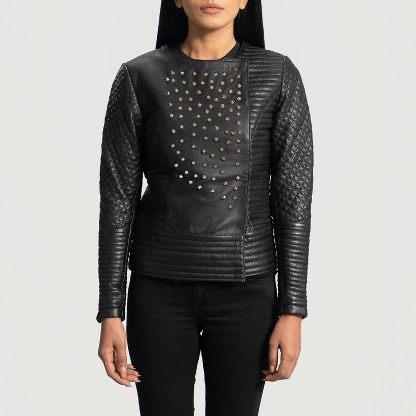 Celeste Studded Черная Кожаная куртка женская