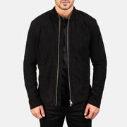 
Charcoal Черный Suede Кожаная куртка-косуха для Мужчин in Black Goatskin Suede - Вид спереди и приталенный силуэт | Купить в официальном онлайн-магазине