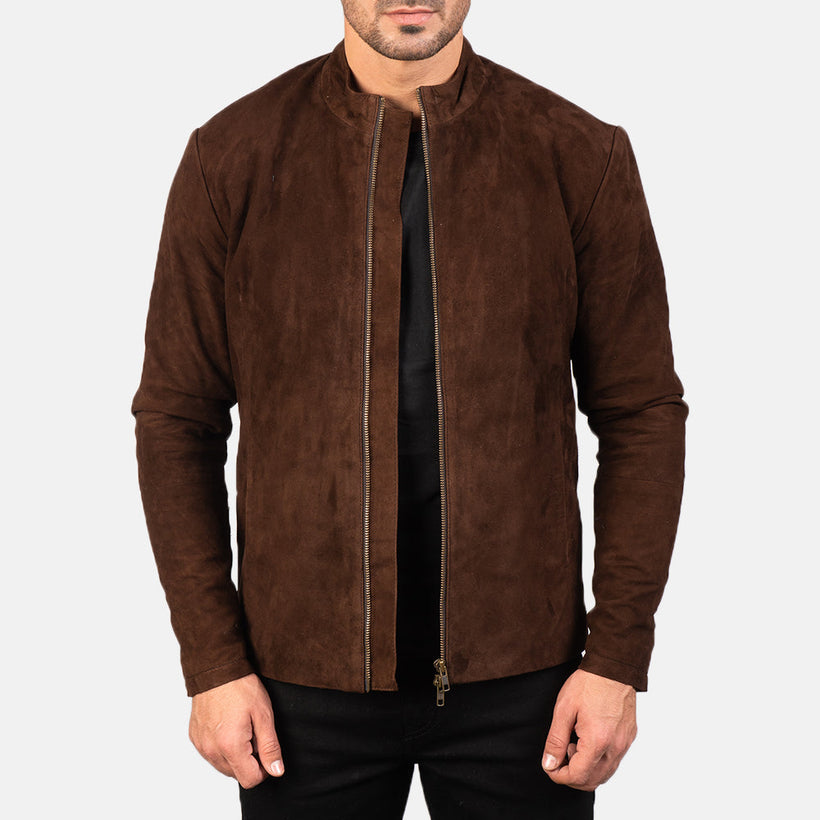 Charcoal Mocha Suede Кожаная косуха мужская