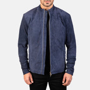 
Charcoal Navy Синий Suede Кожаная куртка-косуха для Мужчин in Navy Blue Goatskin Suede - Вид спереди и приталенный силуэт | Купить в официальном онлайн-магазине