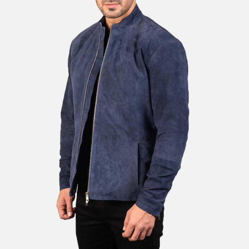 Charcoal Navy Синяя Suede Кожаная косуха мужская