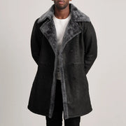 
Charles Brown Suede Leather Shearling Double-Breasted Coat in Brown Goatskin Suede - Вид спереди и приталенный силуэт | Купить в официальном онлайн-магазине