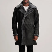 
Крупный план деталей of Notch & Button Hardware on Charles Brown Suede Leather Shearling Double-Breasted Coat