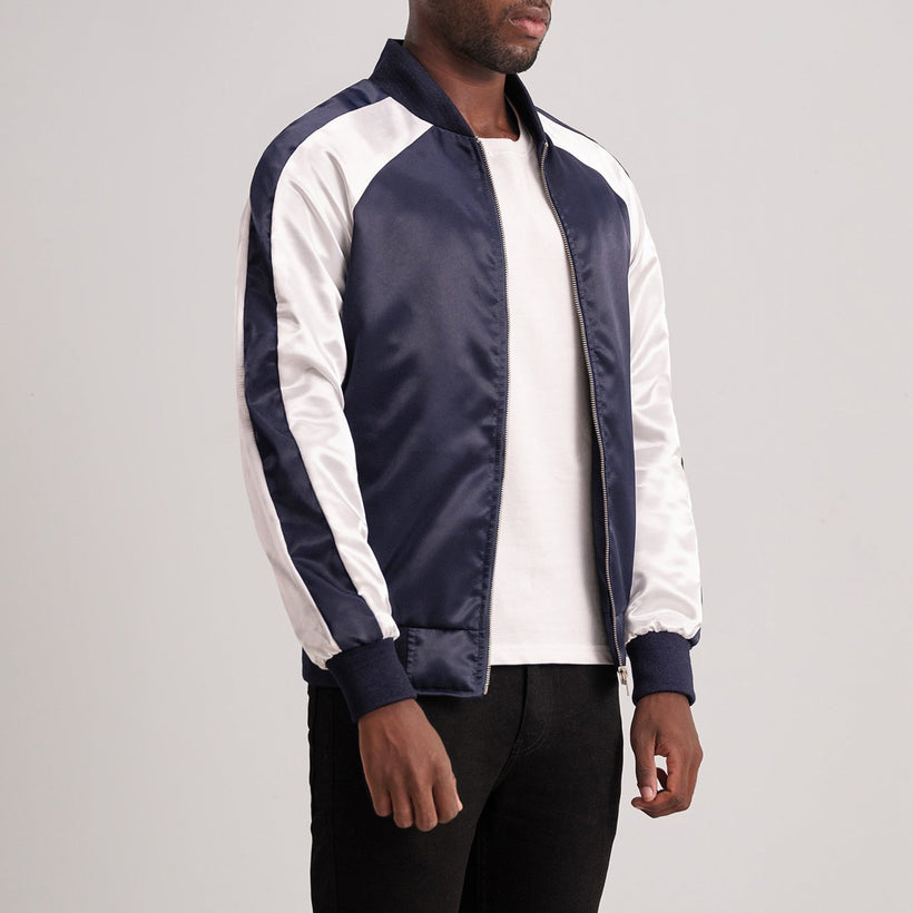 Clarke Синяя Varsity Кожаная куртка мужская