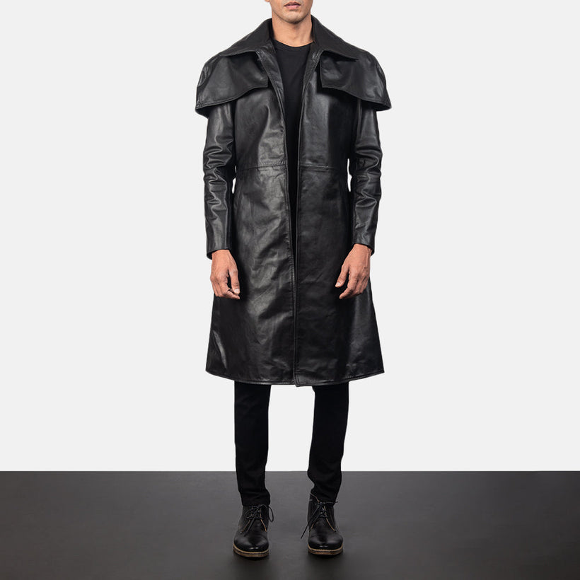 Classic Черный Leather Duster для Мужчин