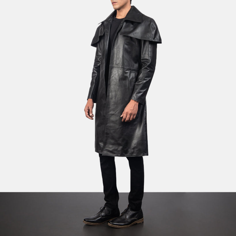 Classic Черный Leather Duster для Мужчин