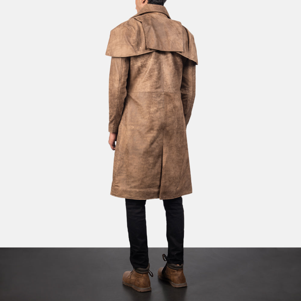 Classic Коричневая Leather Duster мужская - Вид сбоку с анатомическим кроем рукава