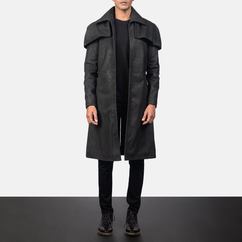 Classic Distressed Черный Leather Duster для Мужчин