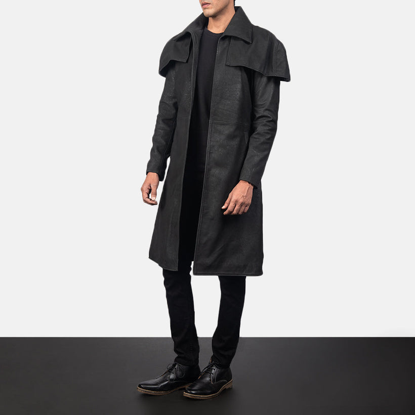 Classic Distressed Черный Leather Duster для Мужчин