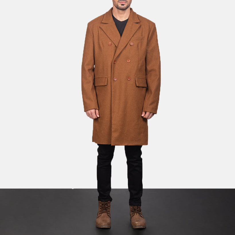 Claud Khaki Wool Double-Breasted Кожаное пальто для Мужчин
