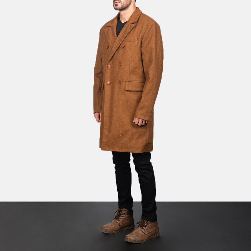 Claud Khaki Wool Double-Breasted Кожаное пальто для Мужчин