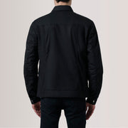 
Крупный план деталей of Classic Collar & Snap Button Hardware on Colberto Черный Waxed Canvas Trucker Кожаная куртка для Мужчин For Men