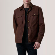 
Colberto Коричневый Waxed Canvas Trucker Кожаная куртка для Мужчин For Men in Brown Waxed Cotton Canvas - Вид спереди и приталенный силуэт | Купить в официальном онлайн-магазине