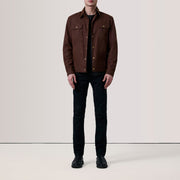 
Brown Waxed Cotton Canvas Leather Jacket - Вид сзади, подчеркивающий посадку по плечам и ровный край