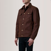 
Colberto Коричневый Waxed Canvas Trucker Кожаная куртка для Мужчин For Men - Вид сбоку, демонстрирующий эргономичный крой рукава