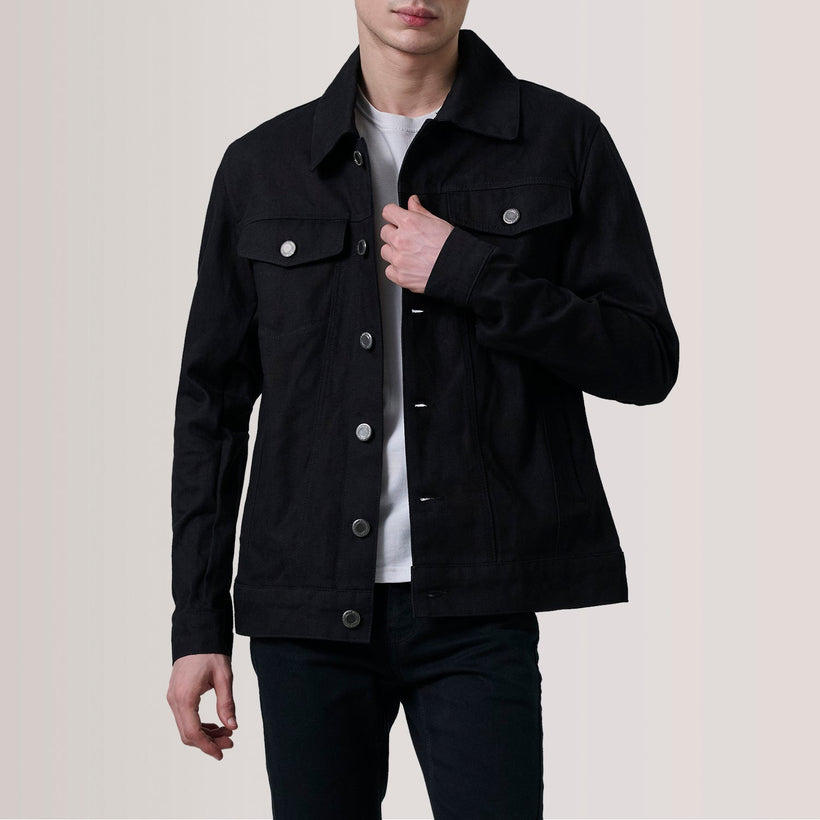 Conard Черный Denim Trucker Кожаная куртка для Мужчин